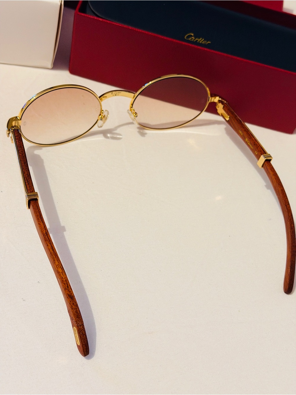 Cartier Men's Round Metal Sunglasses in Rose Gold with Pink Gradient Lenses. - Picture 2 of 6